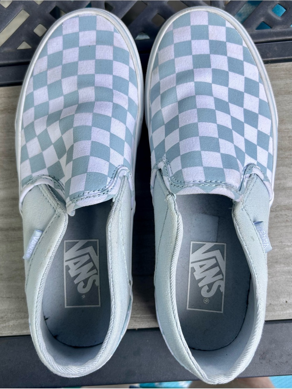 Vans Checkerboard Slip-On Sneakers - Pale Blue & White, Size 7, Like New